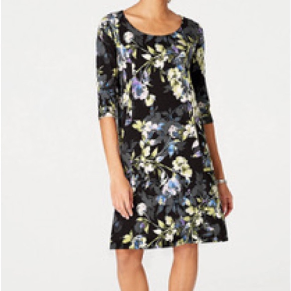 J. JILL Wearever Collection Allium Moonlit Garden Dress Scoop Neck A-Line